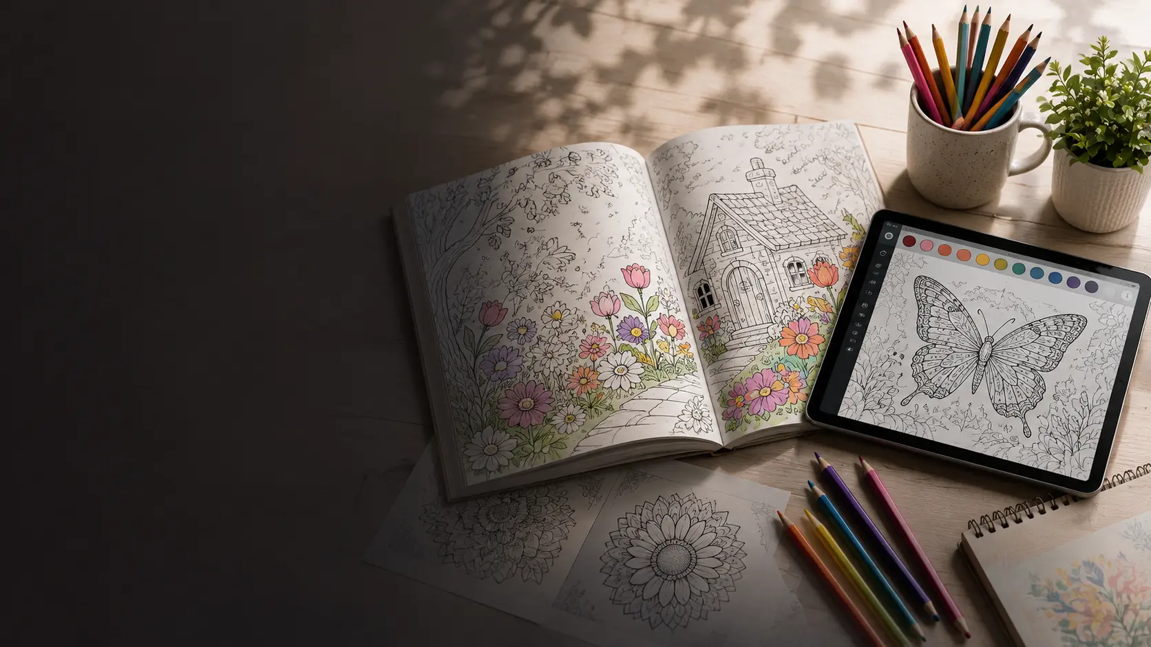 Creative coloring books and digital coloring activities