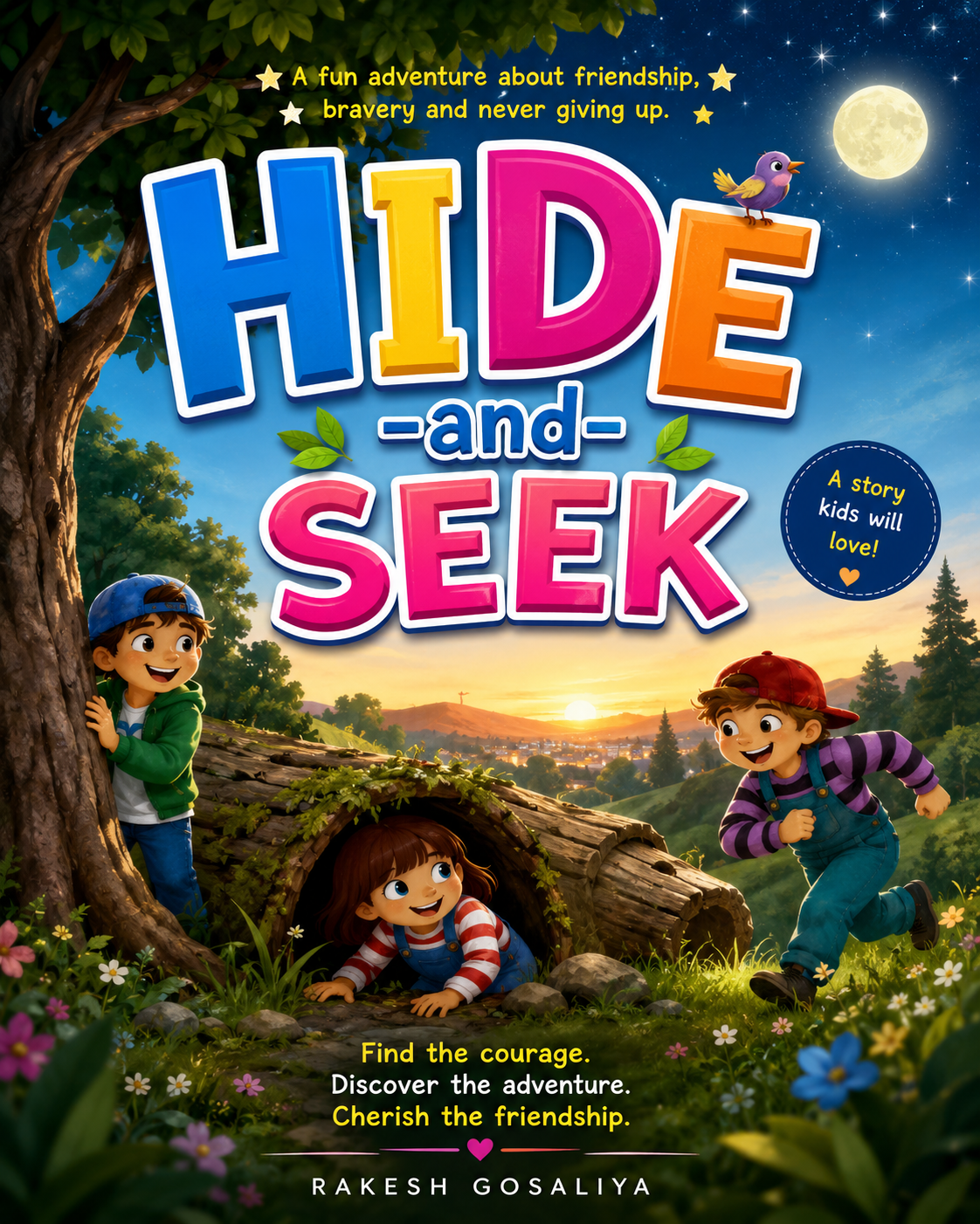 Children's adventure storybook Hide-and-Seek cover about friendship and bravery