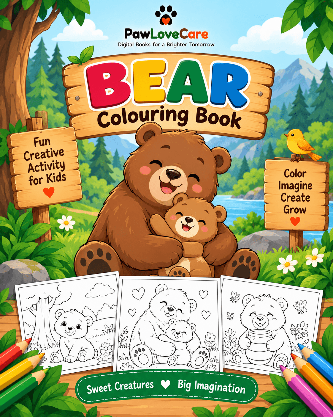 Bear coloring book for kids by PawLoveCare
