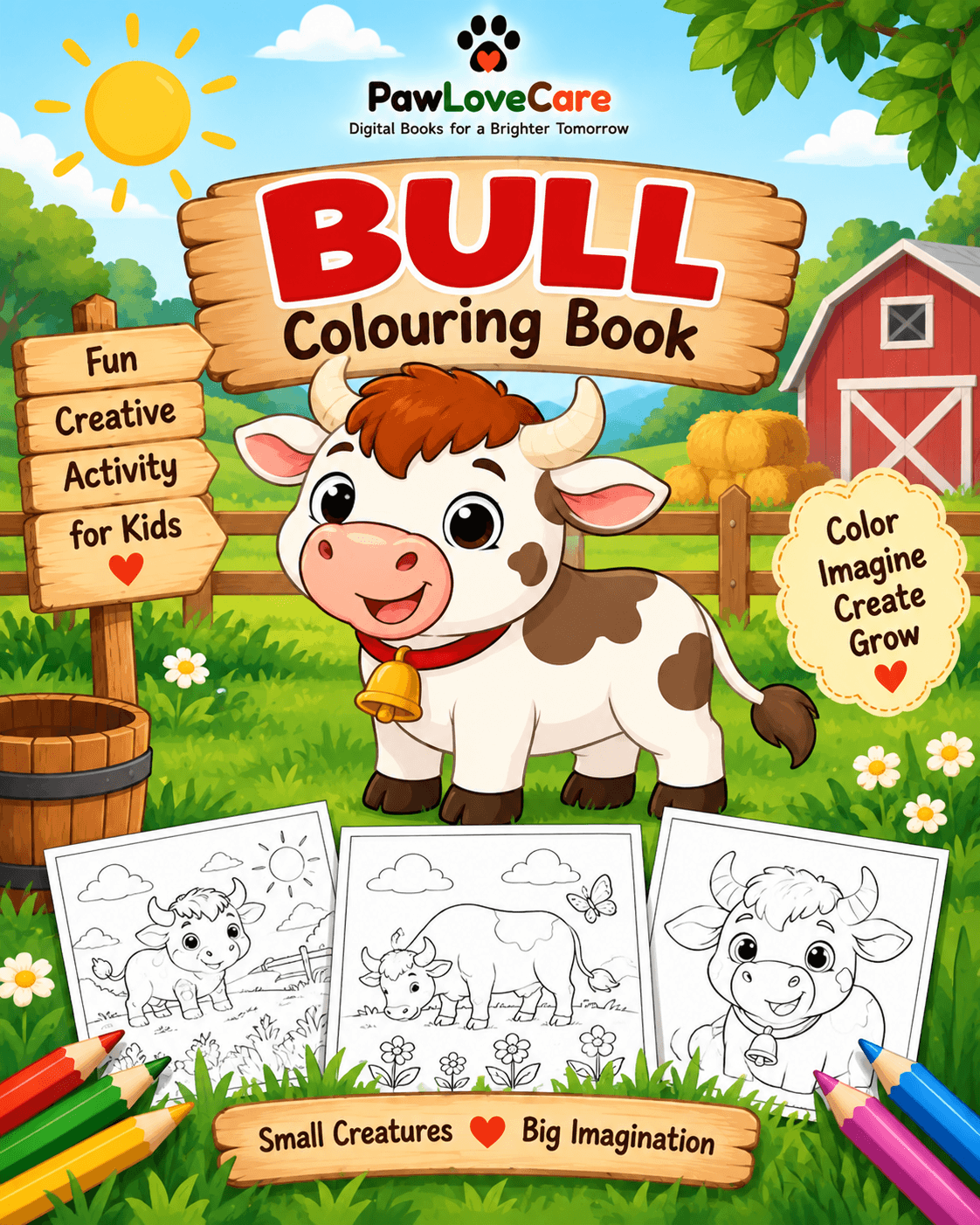 Bull coloring book for kids by PawLoveCare