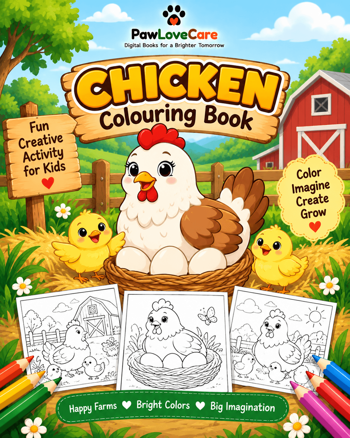Chicken coloring book for kids by PawLoveCare