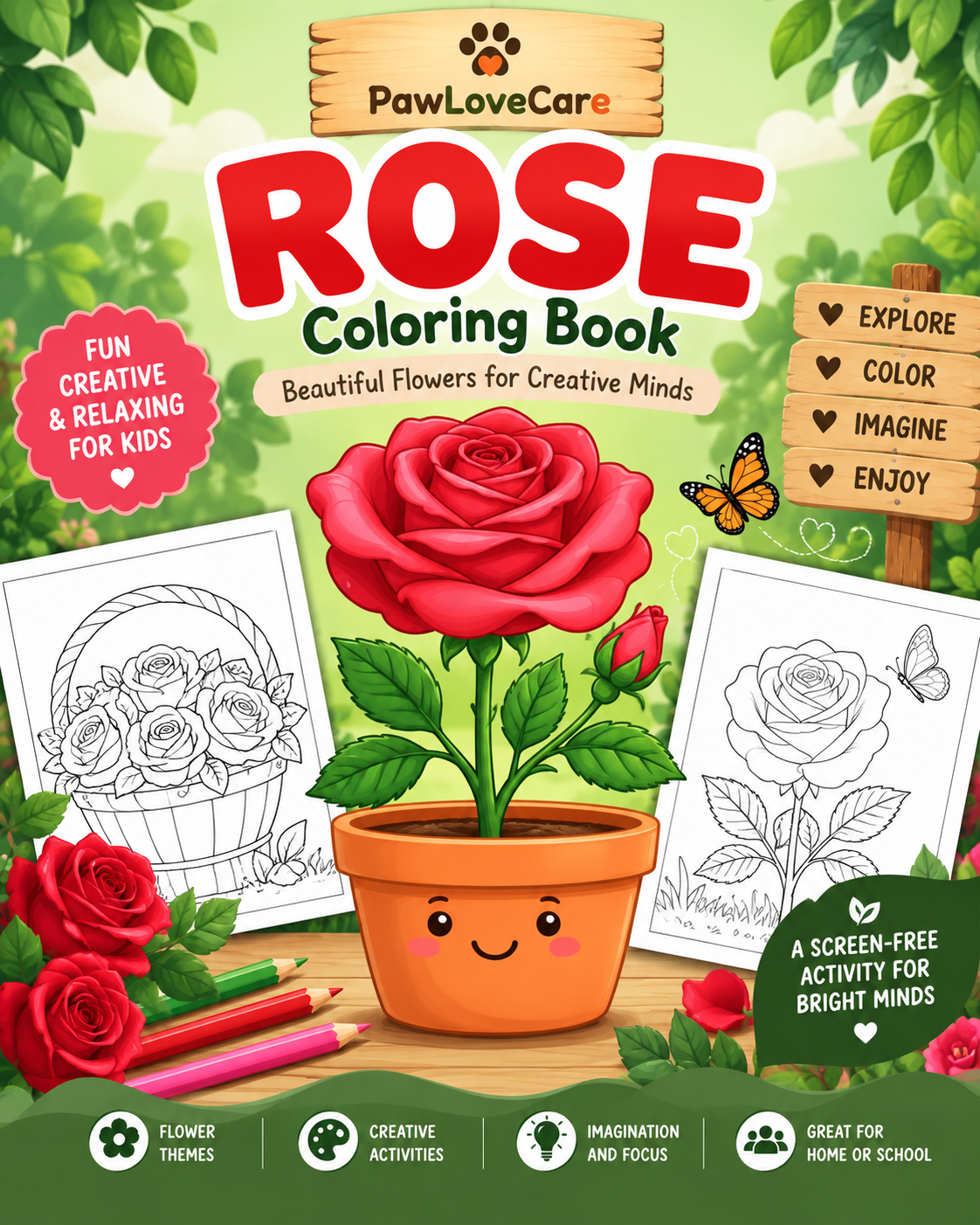 Rose Coloring Book for Kids printable floral coloring activity