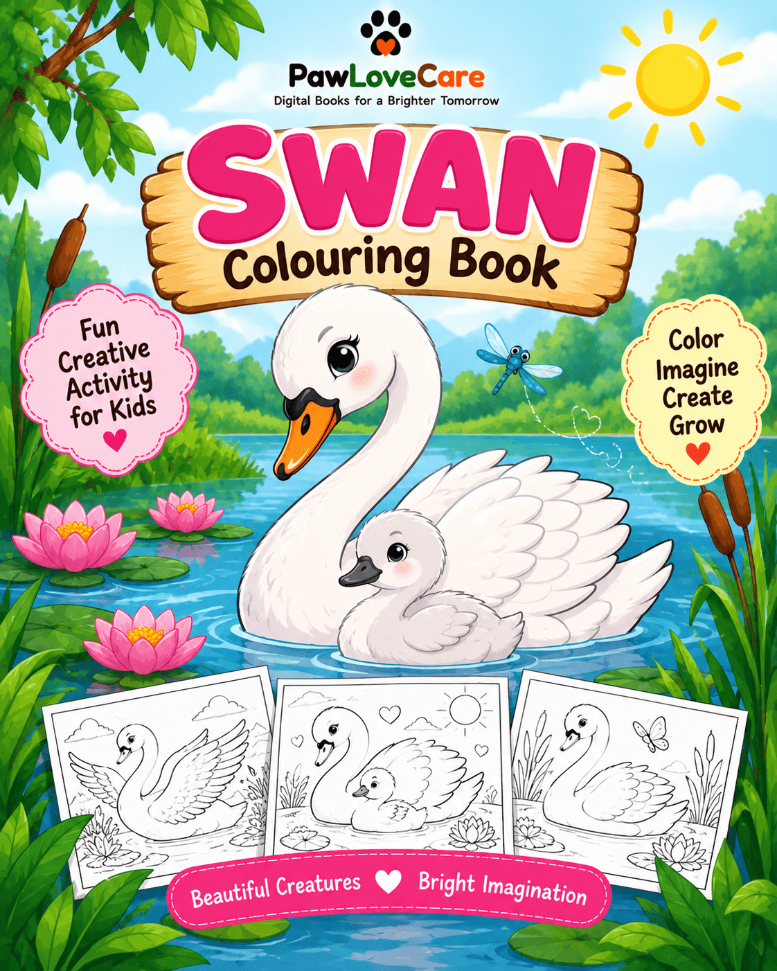 Swan coloring book for kids by PawLoveCare