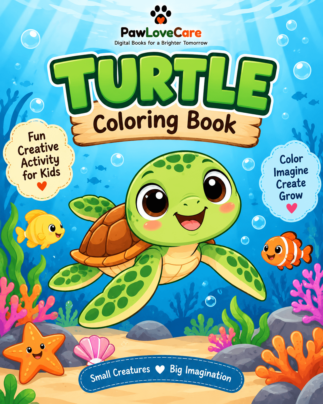 Turtle coloring book for kids by PawLoveCare